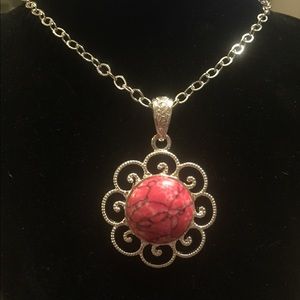 Red turquoise and silver necklace